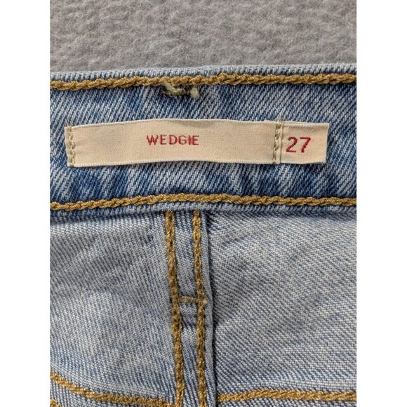 Levis Wedgie Icon Fit Jeans Womens 27 Light Wash High Rise Button Fly Raw Hem - Picture 13 of 16